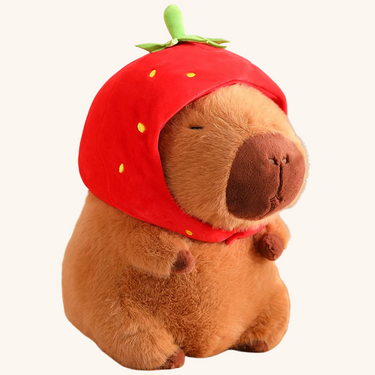 Knuffel Capybara met Aardbeienhoed – Schattig Knuffeldier
